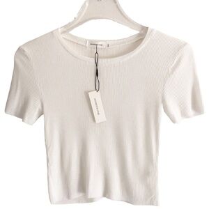 Samantha Eng Crop Tee Ribbed Knit Short White Small